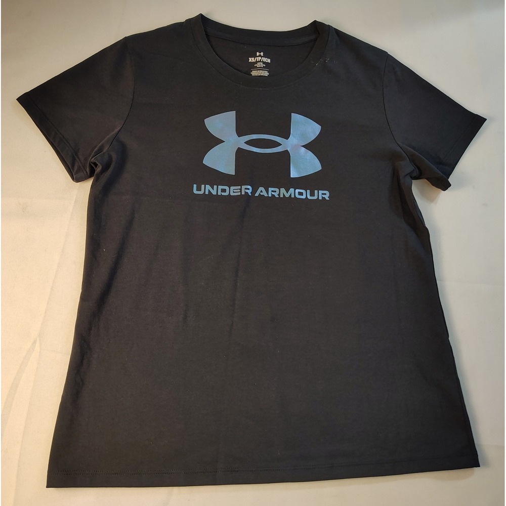 Under Armour Womens XS‎ Black Short Sleeve Graphic Logo Tee Loose Fit Shirt Gym